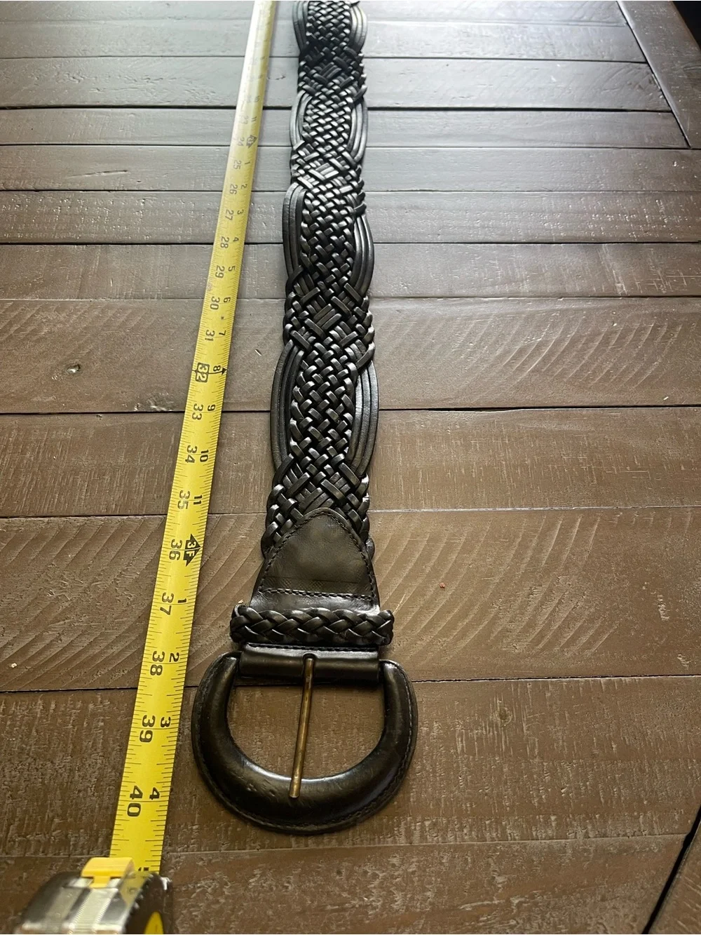 Braided Leather Waist Belt - Black vintage style